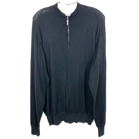 Peter Millar Mens Crown Soft Cotton Silk Blend 1/4 Zip Sweater Black Size XL - Picture 5 of 10
